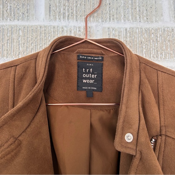 ZARA TRF Faux Brown Suede Moto Jacket - Picture 5 of 9